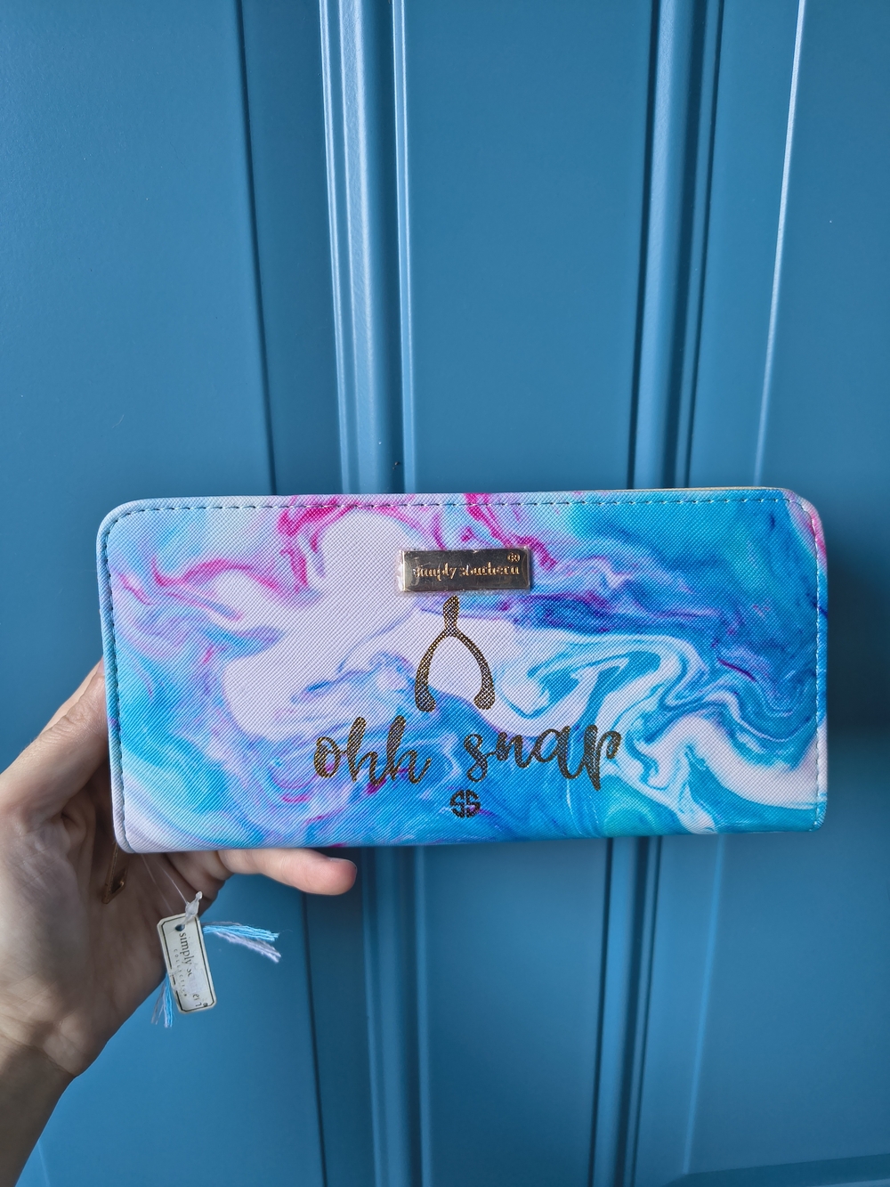 Simply Southern Blue & Pink Marble Zip Wallet with Gold Script